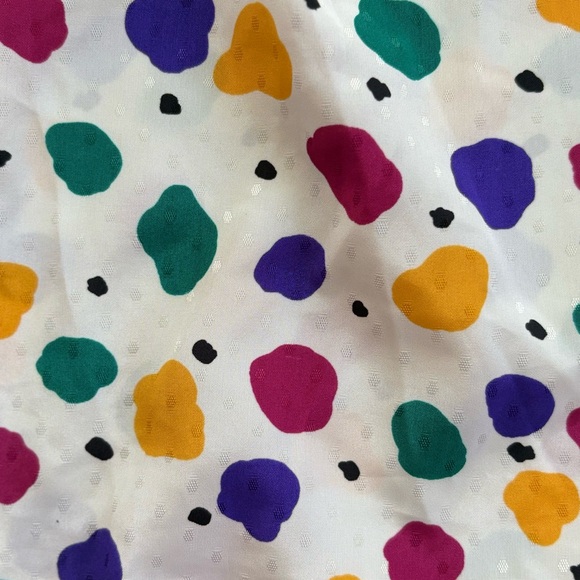 Vintage 80s Cricket Lane Colorful Spotted Satin Button Down Teachercore Top - Picture 2 of 5